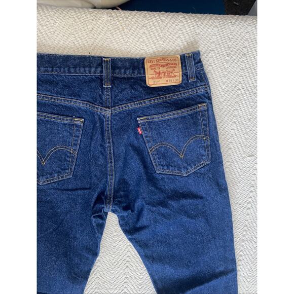 Levis 517 Jeans Men Boot Cut Blue Dark Wash Denim Cotton 35x30 Hemmed Leg 28" - Picture 11 of 11